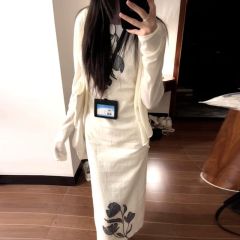 New Chinese women's temperament retro printed dress summer niche design lazy vacation style vest long skirt