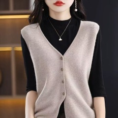Fashion V-neck large-size age-reducing vest women's cardigan sweater spring and autumn style exterior vest sleeveless knitted vest top