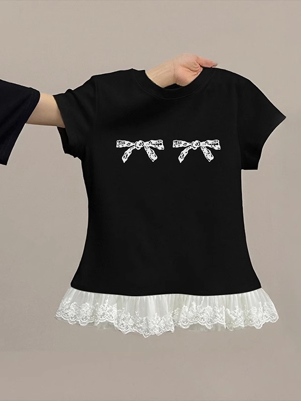 Original method of pure cotton 220g 40 pieces of smooth wool + feel 92 cotton 8 spandex slim lace short-sleeved T-shirt for women
