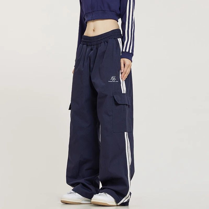 2025 spring, summer and autumn American retro side striped work pants for men and women straight three-bar casual pants high street