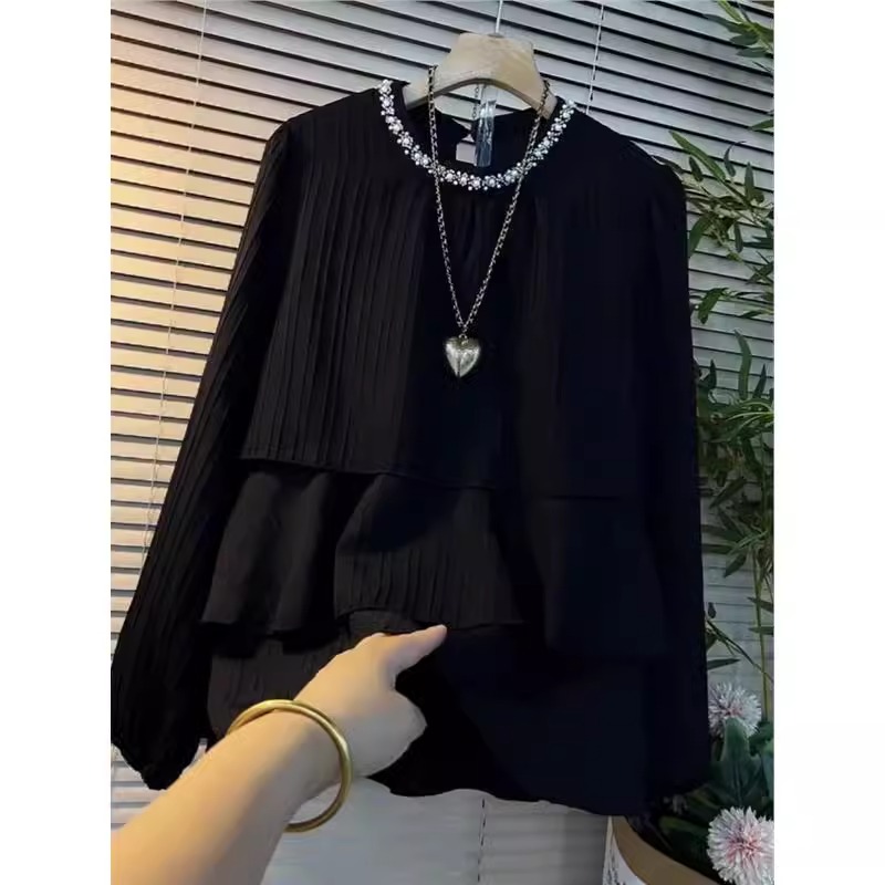 Korean women's clothing 2025 spring new long-sleeved top for women's fashionable unique and slim top