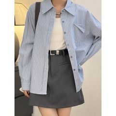 Hong Kong style retro Korean striped shirt new style design niche sun protection loose shirt versatile long-sleeved top