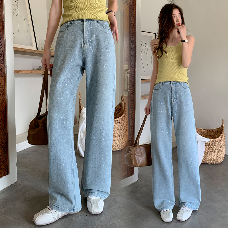 Design-in-the-colored jeans for women in spring slimming pants for high waist straight-leg pants loose wide-leg pants floor-slim trousers
