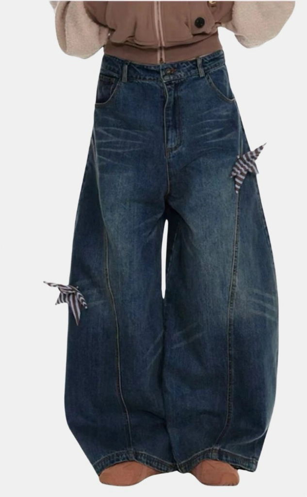 American retro design sense star patch jeans for women 2025 new loose slim scimitar wide-leg trousers