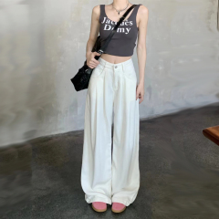 Tall white loose slim wide-leg pants for women jeans spring and summer high waist draped straight-leg mopping floor extended trousers