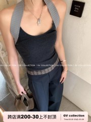 GV大白哥 極簡調調 拼接撞色露背掛脖針織背心簡約基礎款內搭女春