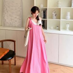 粉色超仙吊帶裙女夏季2025新款法式今年流行甜美度假風連衣裙長裙