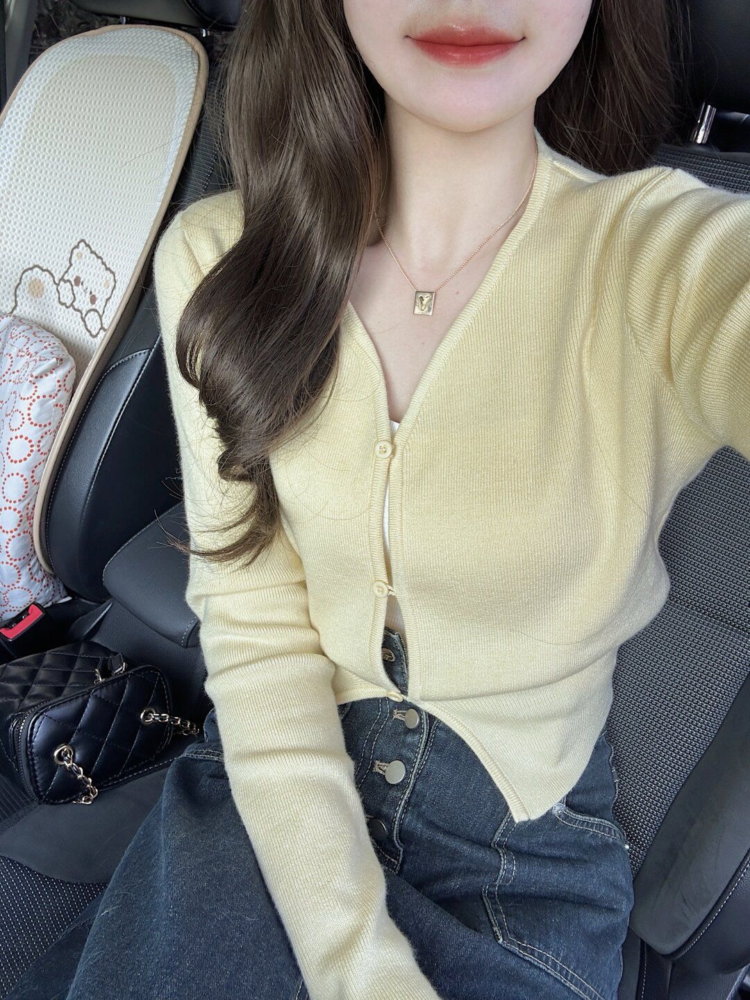 Creamy yellow knitted cardigan for women 2025 early spring new slim versatile thin simple short sweater jacket