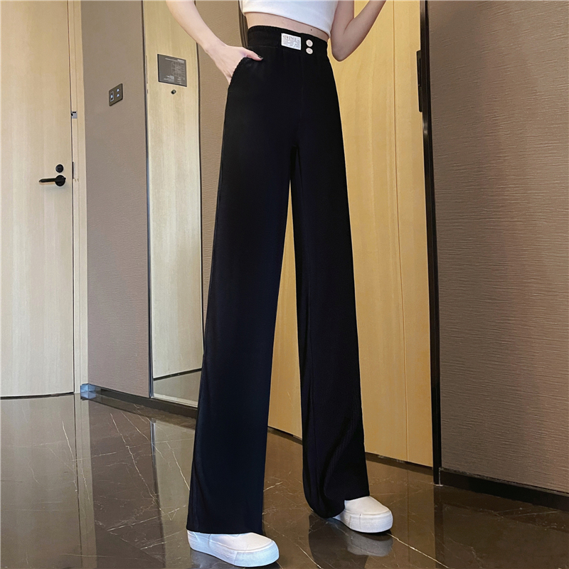 Ice silk ribbed new summer loose wide-leg casual versatile trousers for women