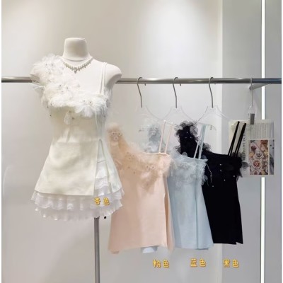 法式重工立體花朵鑲鑽甜美氣質吊帶針織衫女2025夏季顯瘦百搭背心