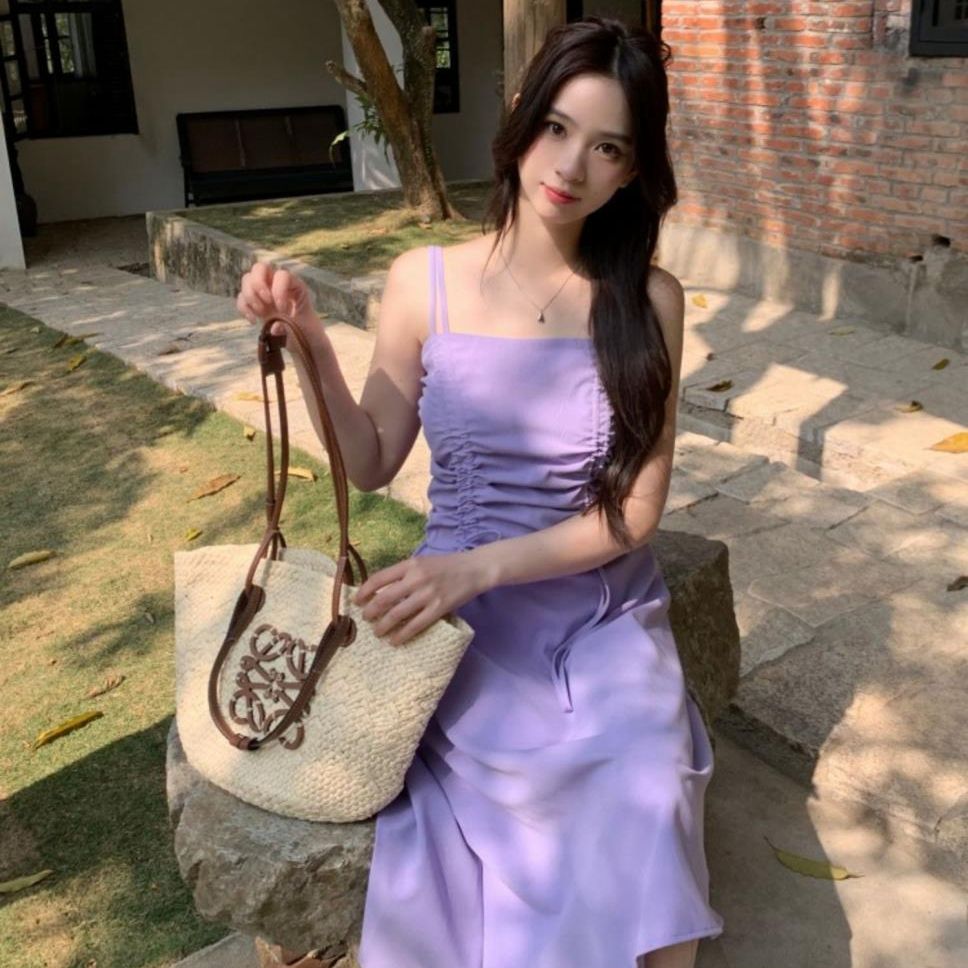 Korean gentle style suspender skirt women's design niche drawstring pleated waistband strapless skirt slim slim dress