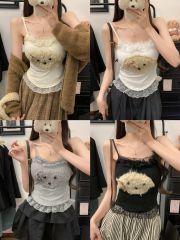 Pure lace splicing puppy suspender vest for women in autumn and winter slim inner layer base shirt top