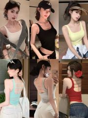 Women's sports vest with chest pad for summer backless wear tight short beautiful back strap sleeveless top