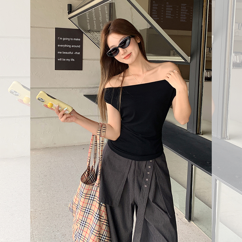 Real shot of waist-closing neck short T-shirt for women's summer 2025 new unique and beautiful style and all kinds of tricky tops