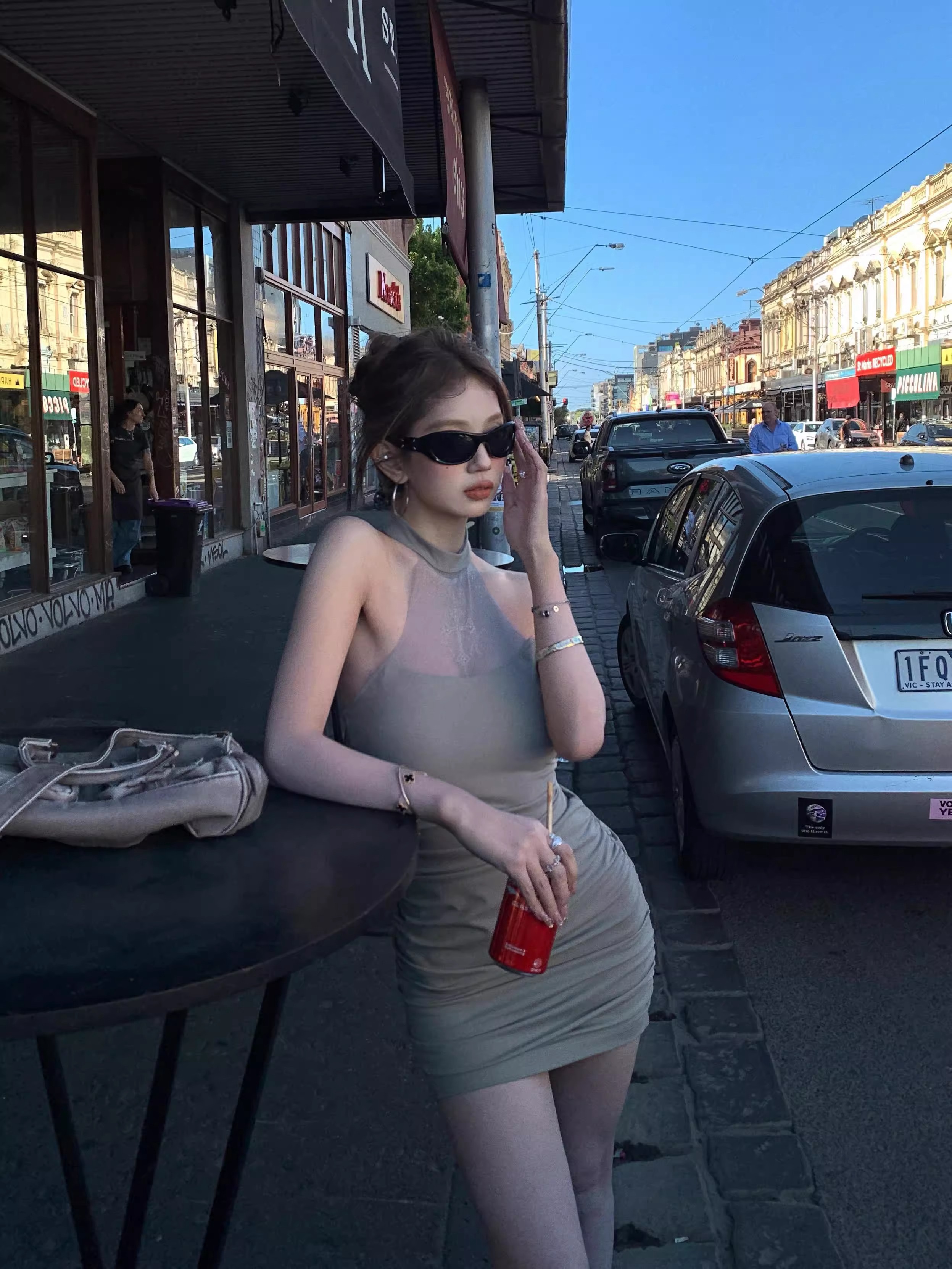 純欲設計感辣妹掛脖燙鑽連衣裙女夏季新款性感修身收腰紅色包臀裙