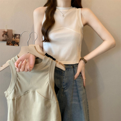 Actual shooting 40 pieces pure cotton 210g 92 cotton/8 spandex short V-neckless women's tank top