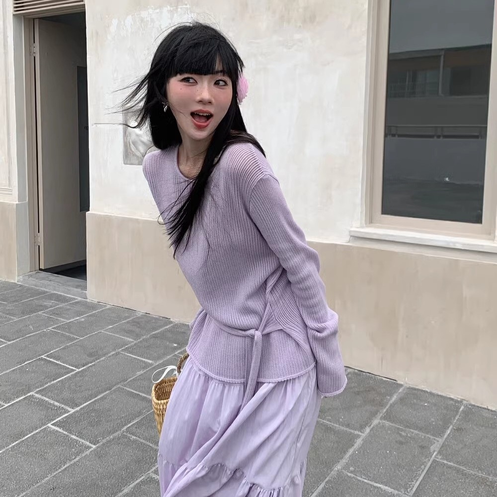 2025 early spring new design retro French lazy style loose slim strap sweater women's clothing