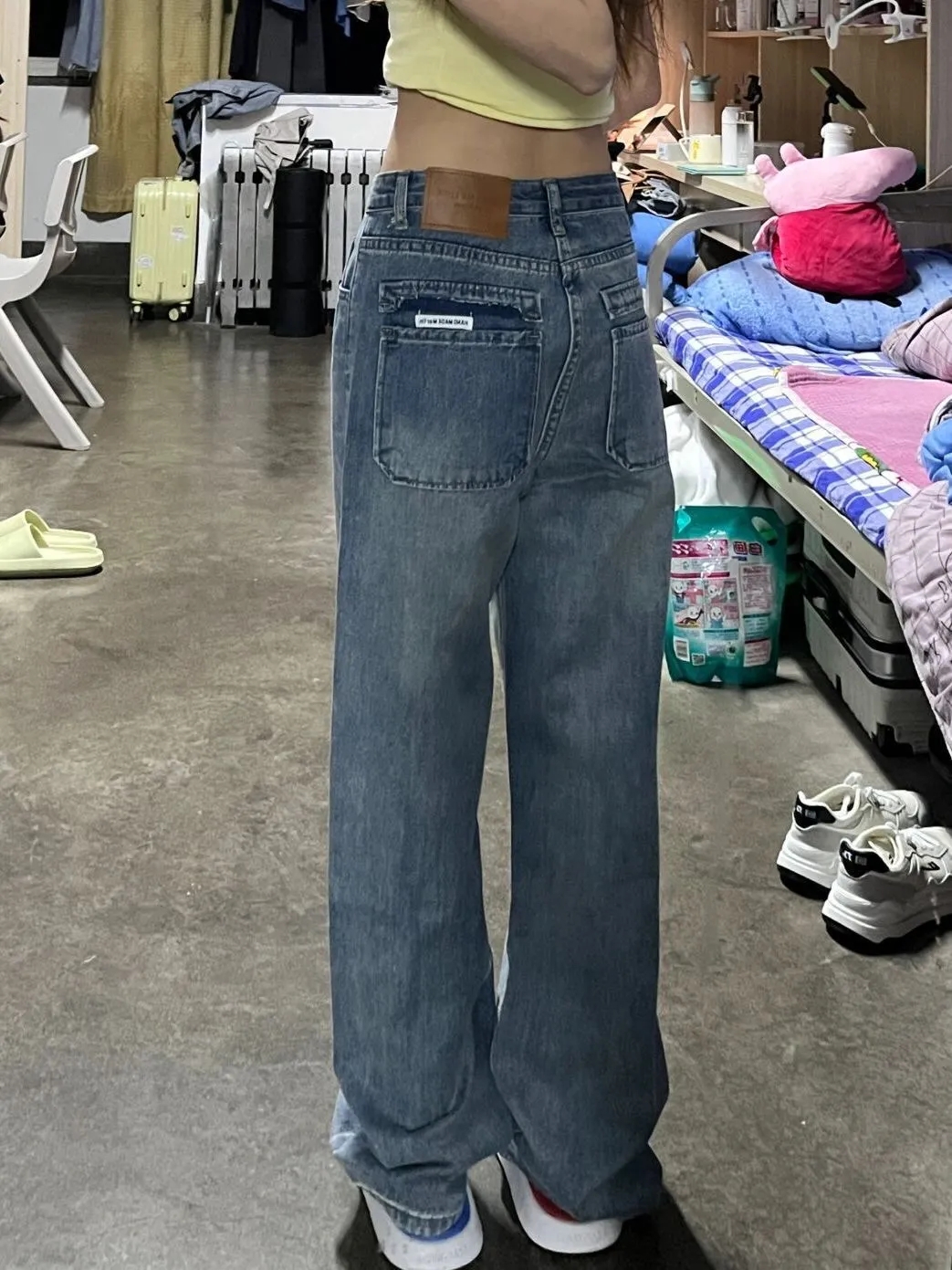 春夏新款美式復古直筒牛仔褲女設計感小眾高腰顯瘦寬鬆闊腿褲子潮
