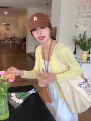 Korean Chic Unique Mesh Round Neck Long Sleeve Knit Cardigan Women's Spring New Design Sense Relaxed Casual Outerwear