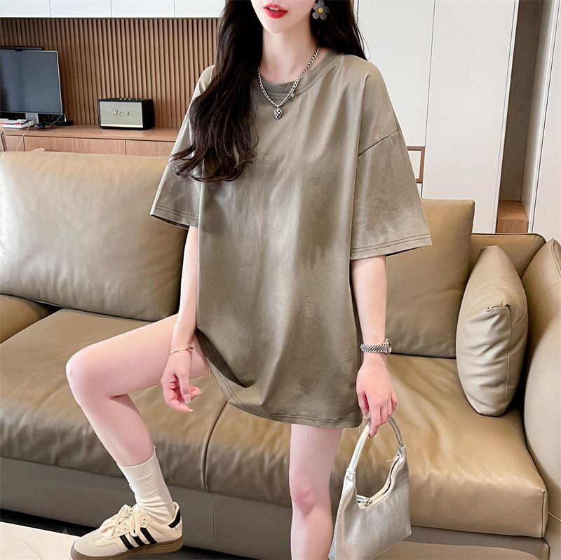 實拍2025夏季50棉50滌綸 中國風寬鬆圓領短袖T恤女