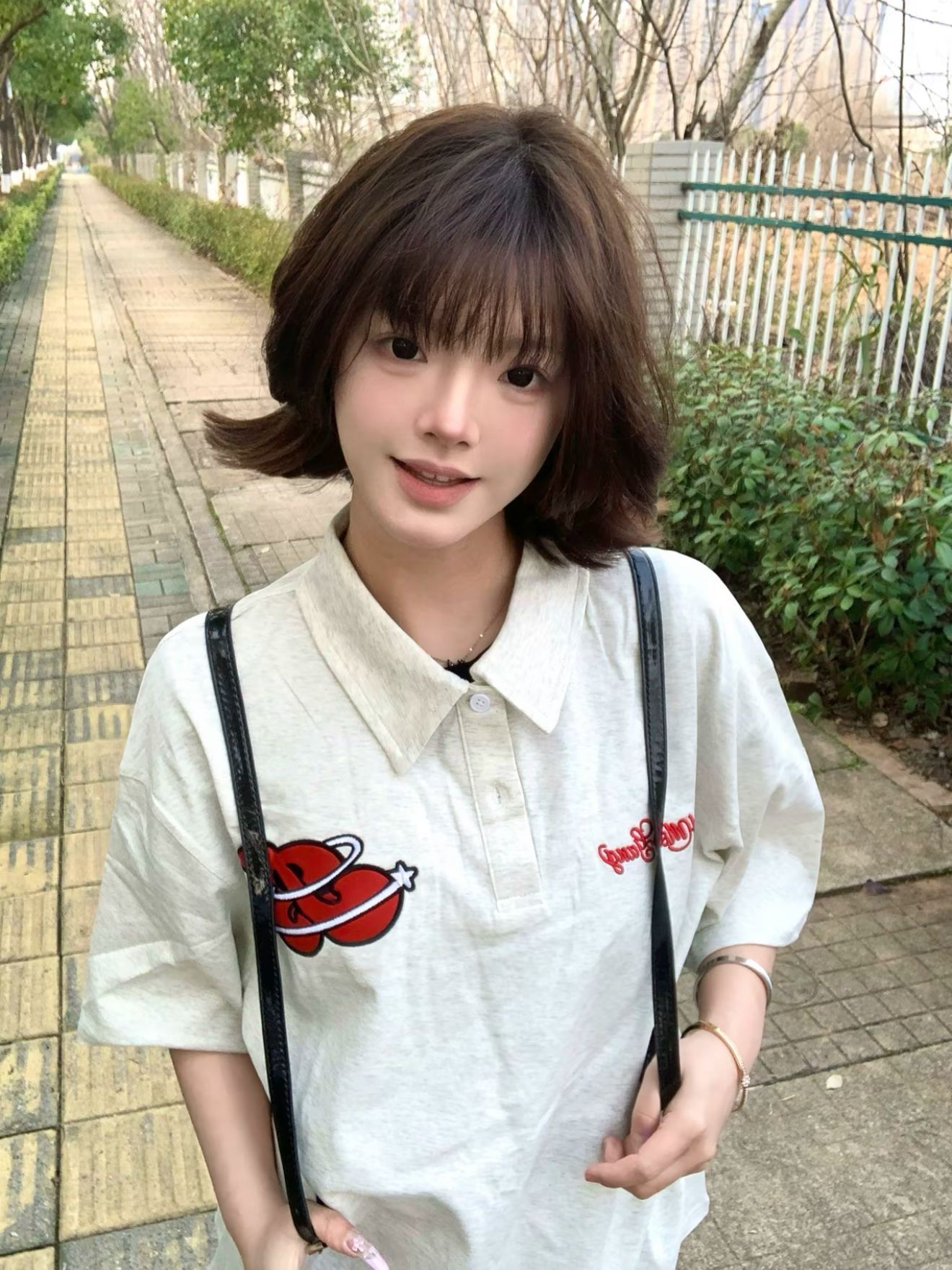 Korean chic pure cotton short-sleeved T-shirt for women in summer new Korean version POLO collar embroidered loose versatile top