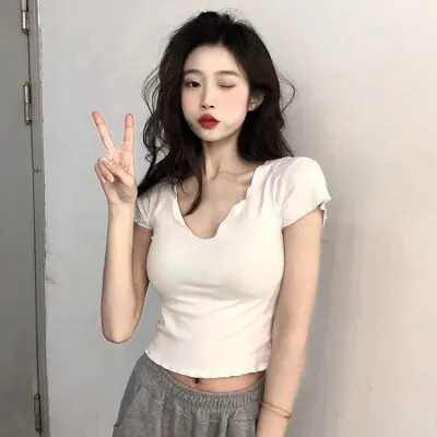 天貓質量純欲風露肩打底衫女夏季韓版2025新款修身短袖上衣