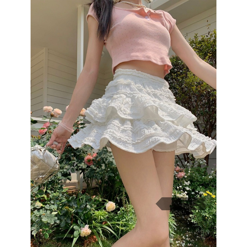 -官圖 雙層花邊蛋糕裙夏季新款a字短款蕾絲芭蕾蓬蓬裙女