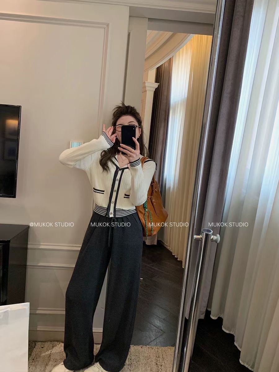 Soft glutinous sweater for women in autumn and winter design niche contrasting color twist high-end knitted cardigan jacket top