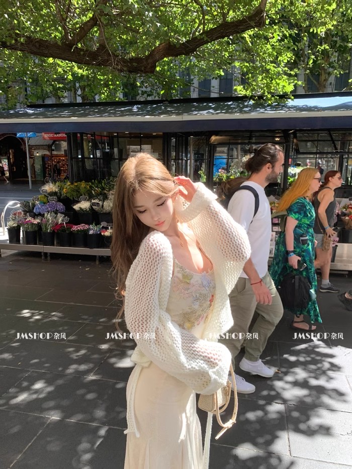 JMSHOP Love Ode Knitted Sunscreen Cardigan Women's 2025 Spring Long Sleeve Top Thin Exterior Blouse