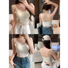 New summer nude and traceless lace beautiful back strapless fixed cup slim and versatile suspender vest women's clothing
