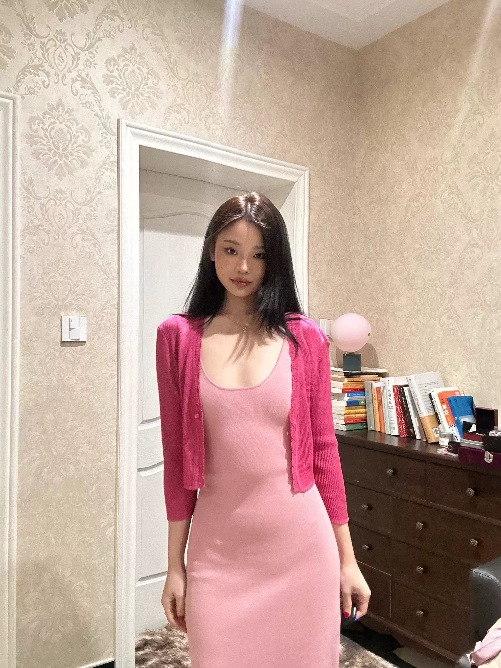 pl blank亞麻V領波浪一粒扣中袖開衫防曬衫披肩女溫柔顯白禪意
