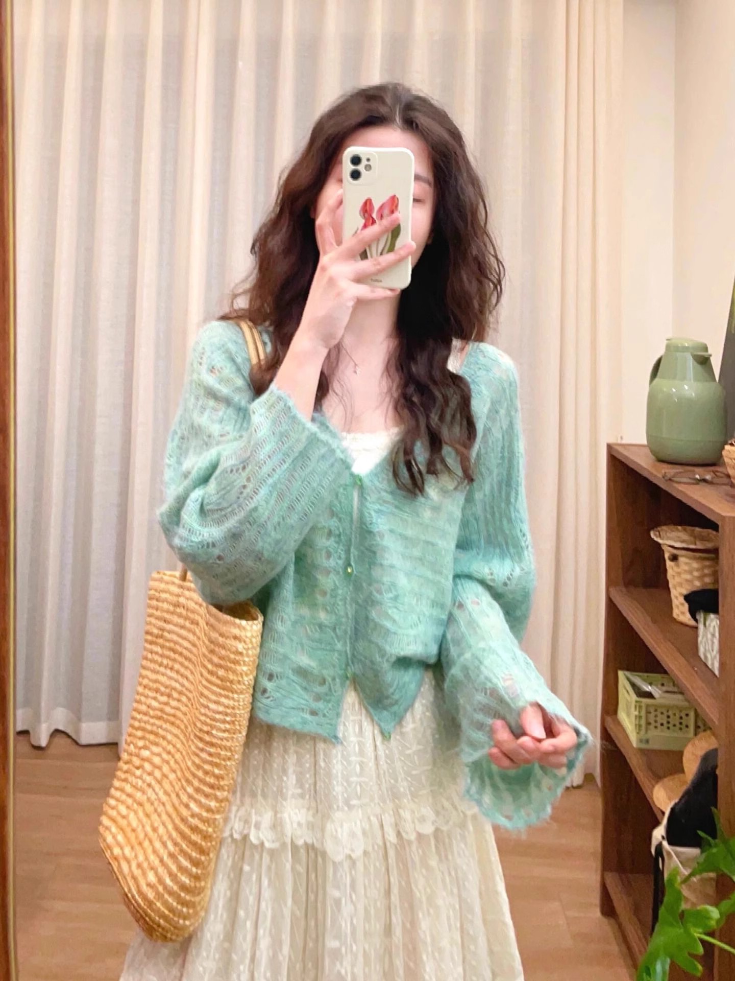 Korean style dressing early spring tops, small fragrance style hollow thin sweater cardigan jacket for women, small knitted sweater