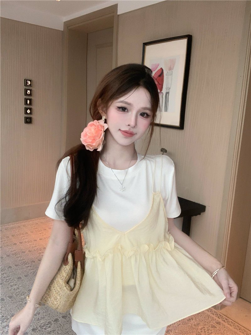 實拍~2025新款溫柔風韓系穿搭吊帶背心女內搭洋氣甜美兩件套