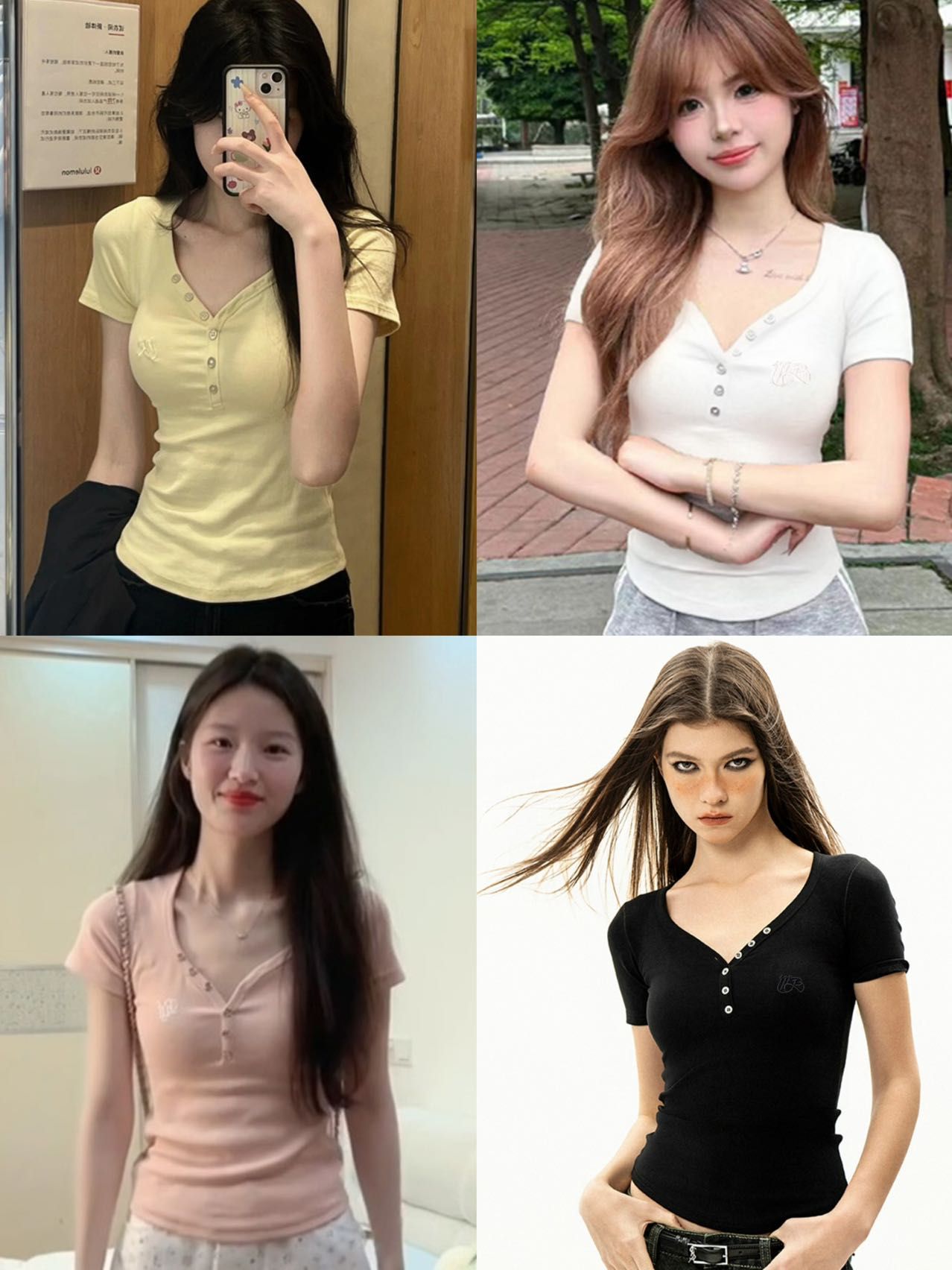Front shoulder V-neck Clavicle Short Sleeve T-shirt for Women in Summer Slim Short Waist Pinch Design Hot Girl Top