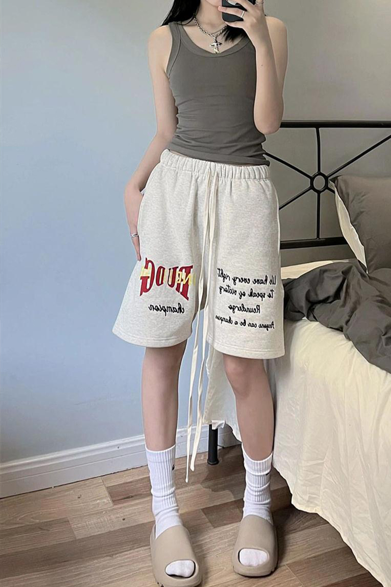 Korean American high street casual shorts men and women summer fashion brand couples five-point pants loose wide-leg sports pants