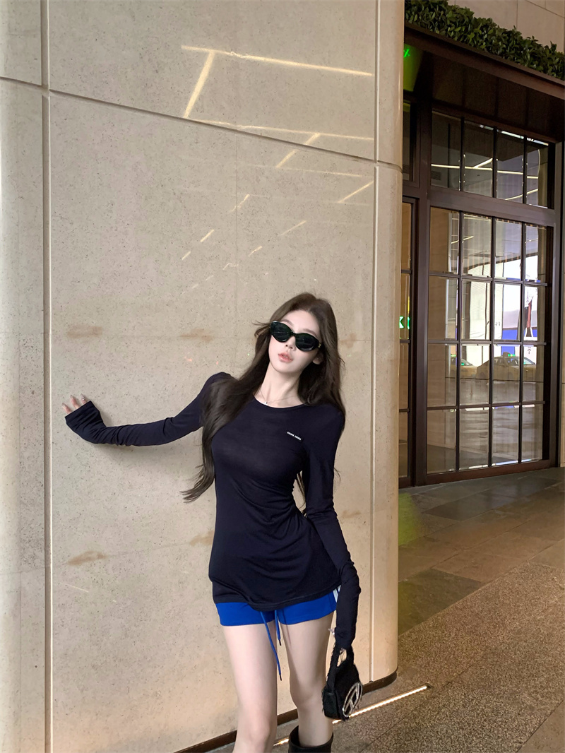 Morning mist, lazy loose mask base T-shirt, sexy hot girl long-sleeved top + drawstring shorts