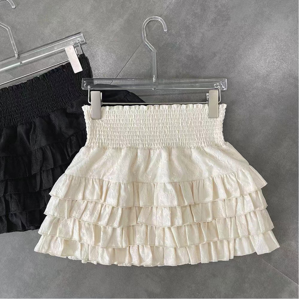 Lace lace original fabric high waist slim black skirt for women summer cake skirt fluffy skirt