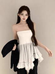 設計感不規則抹胸半裙兩穿女春夏花邊拼接高級感無袖上衣