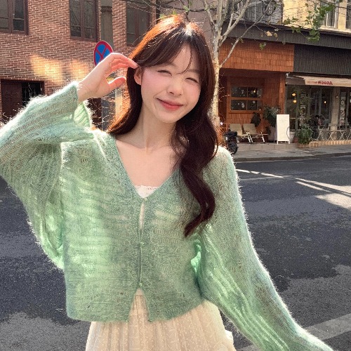慵懶風磨破薄荷綠長袖防曬開衫女款夏季設計感寬鬆顯瘦溫柔風上衣