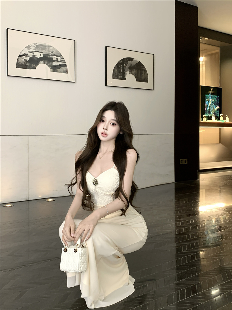 實拍~法式高級性感魚骨抹胸吊帶連衣裙夏季氣質名媛收腰長裙
