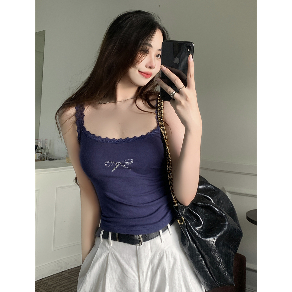 40 pure cotton 210g 92 cotton/8 spandex suspender vest for women lace ironing diamonds