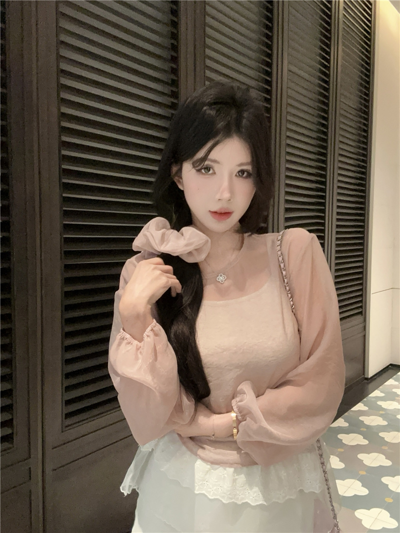 ~Photographed~ Early Spring New French Sweet and Gentle Style Chic Net Sun Protection Shirt Three-Piece Set for Women