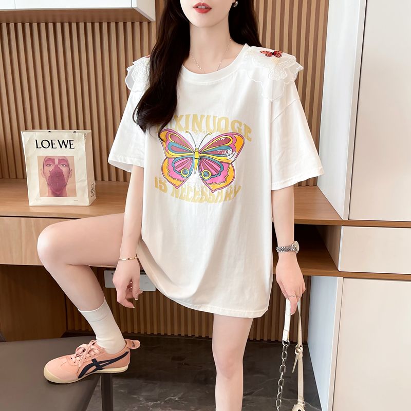 實拍2025夏季100棉夏季大碼胖mm上衣短袖T恤女