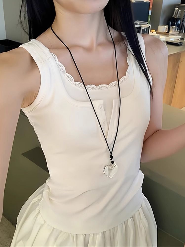 蕾絲花邊假兩件工字吊帶背心女春夏外穿修身顯瘦辣妹短款打底上衣
