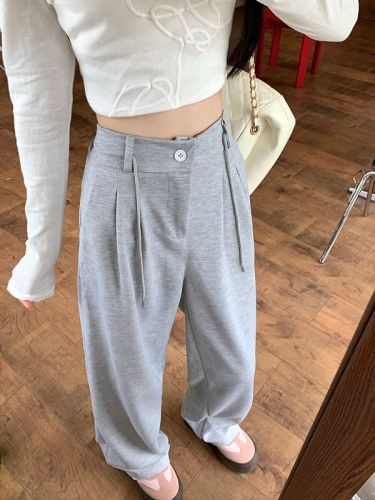 Real shot 250g Xinyang autumn suit pants for women drawstring new high waist droop wide-leg pants casual pants