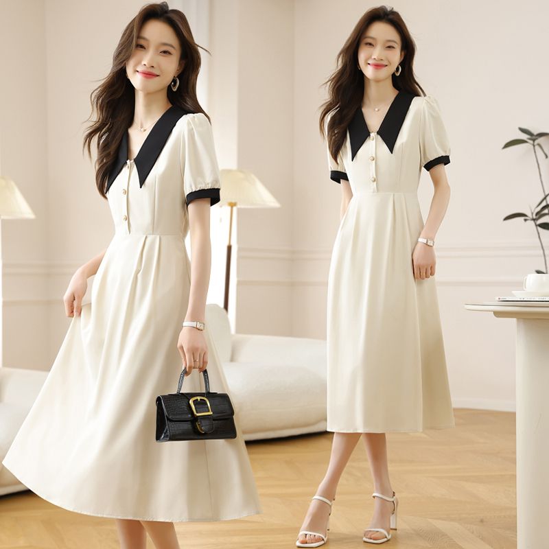 Real shot of new summer high-end French temperament dress teaching interview clothing long skirt design niche skirt