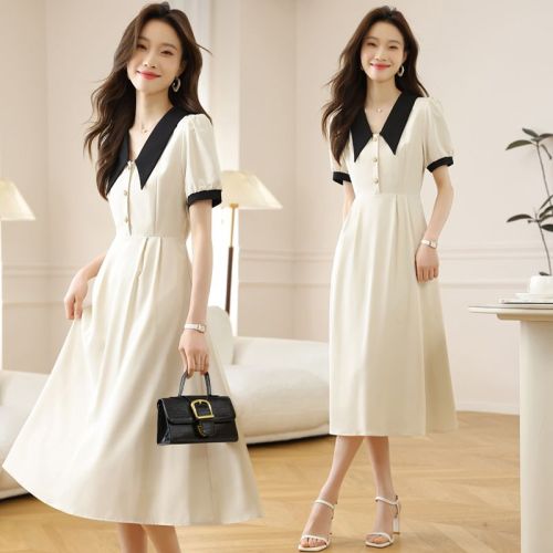 Real shot of new summer high-end French temperament dress teaching interview clothing long skirt design niche skirt