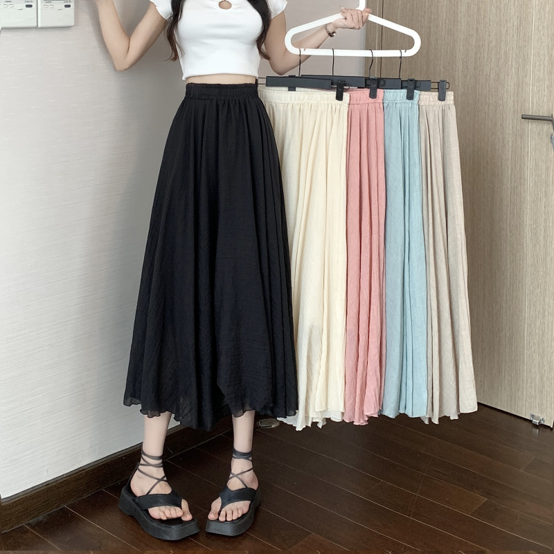 Real-life shots and real price~ Cotton and linen double-layer retro casual vacation skirt temperament gentle atmosphere large umbrella skirt