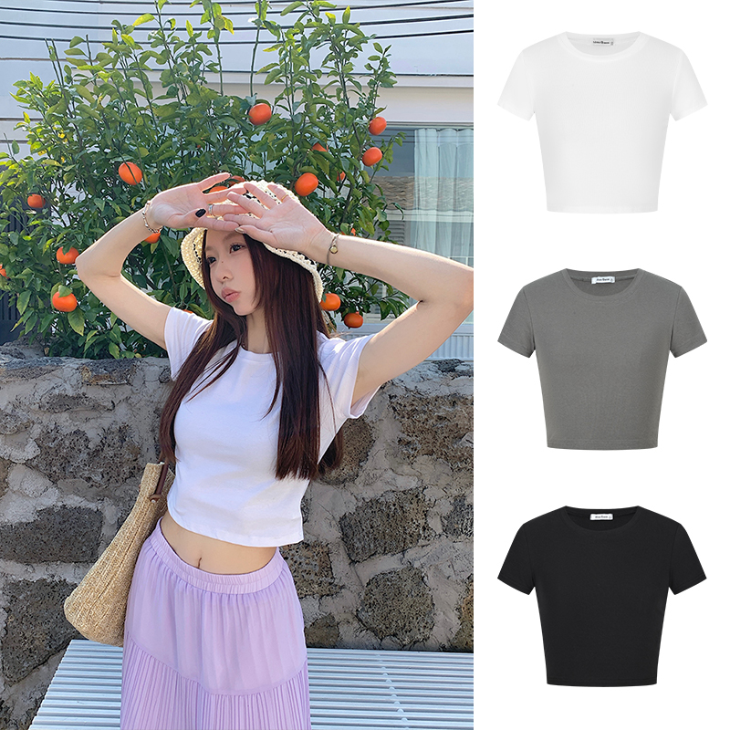 Real shot-hot girls short-sleeved T-shirt for women 2025 new slim short top