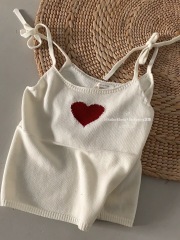 想象家春季韓系減齡愛心繫繩針織吊帶顯瘦百搭疊穿背心無袖上衣女